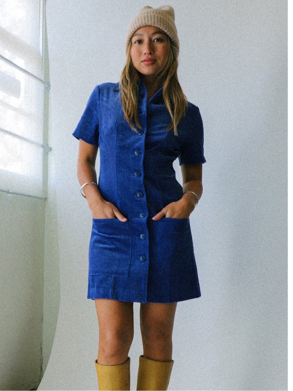 ROLLA'S Blue Corduroy Button-Front Mini Dress Size 12/L NWOT